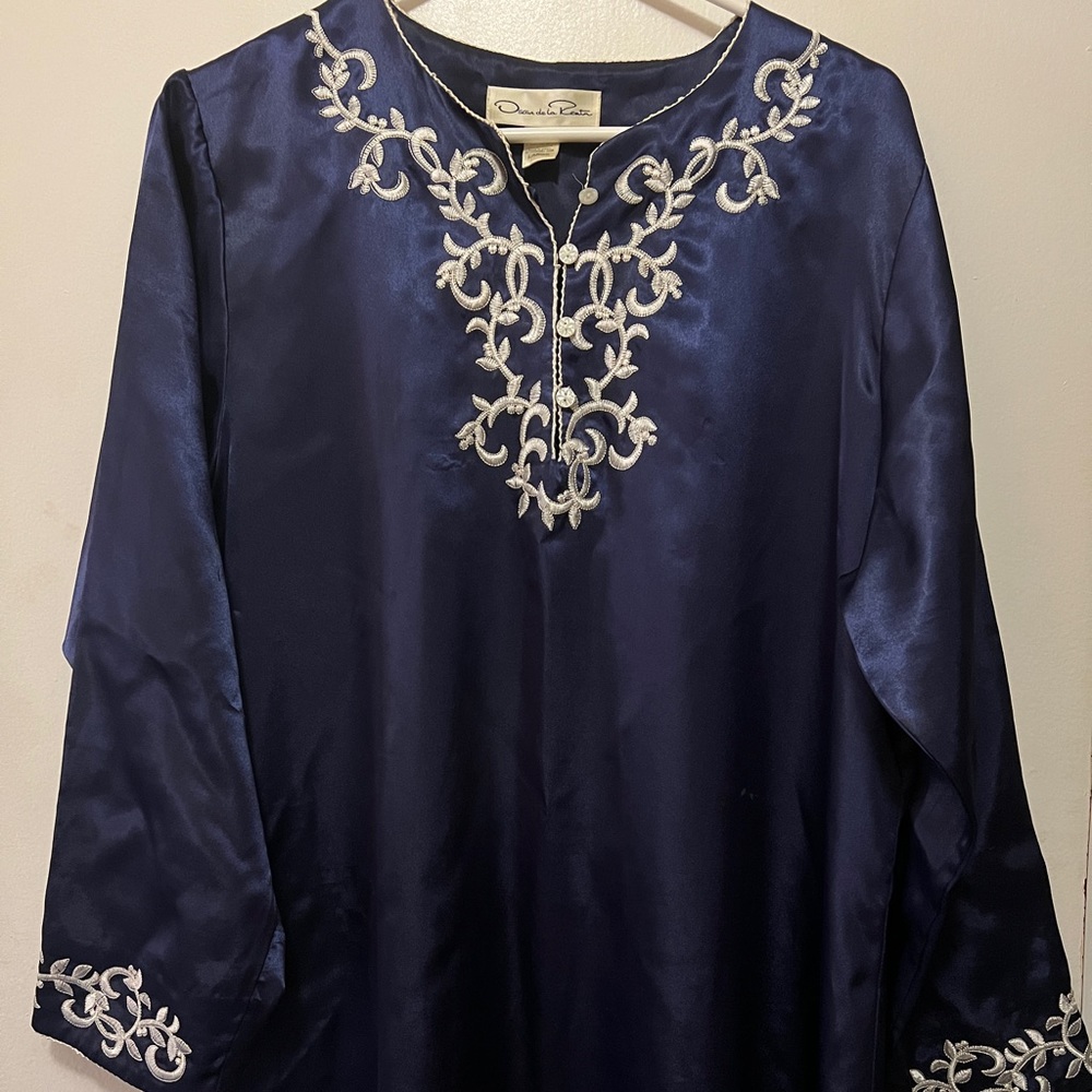 OSCAR DE LA RENTA Embroidered Silk Blend Tunic Dress Size Large.